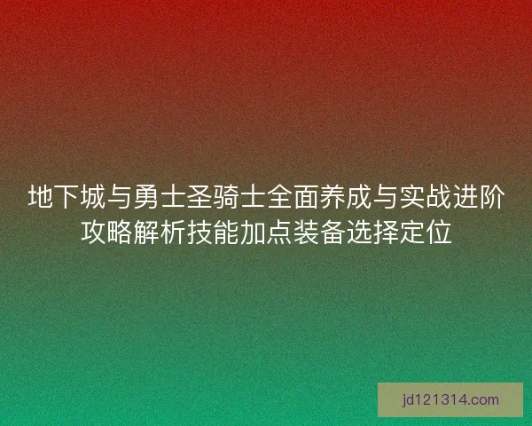地下城与勇士圣骑士全面养成与实战进阶攻略解析技能加点装备选择定位
